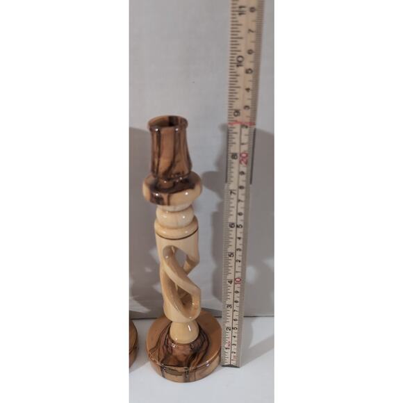 Vintage Set of 2 Beautiful Wooden Spiral Handturned Candle Holders 9in - Picture 2 of 3